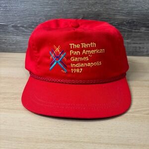 Vintage Pan American Games Hat Cap Strap Back Red Indianapolis 1987 Adjustable